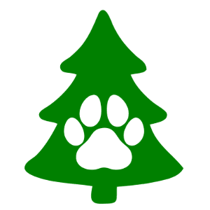 Evergreen tree with paw print in middle